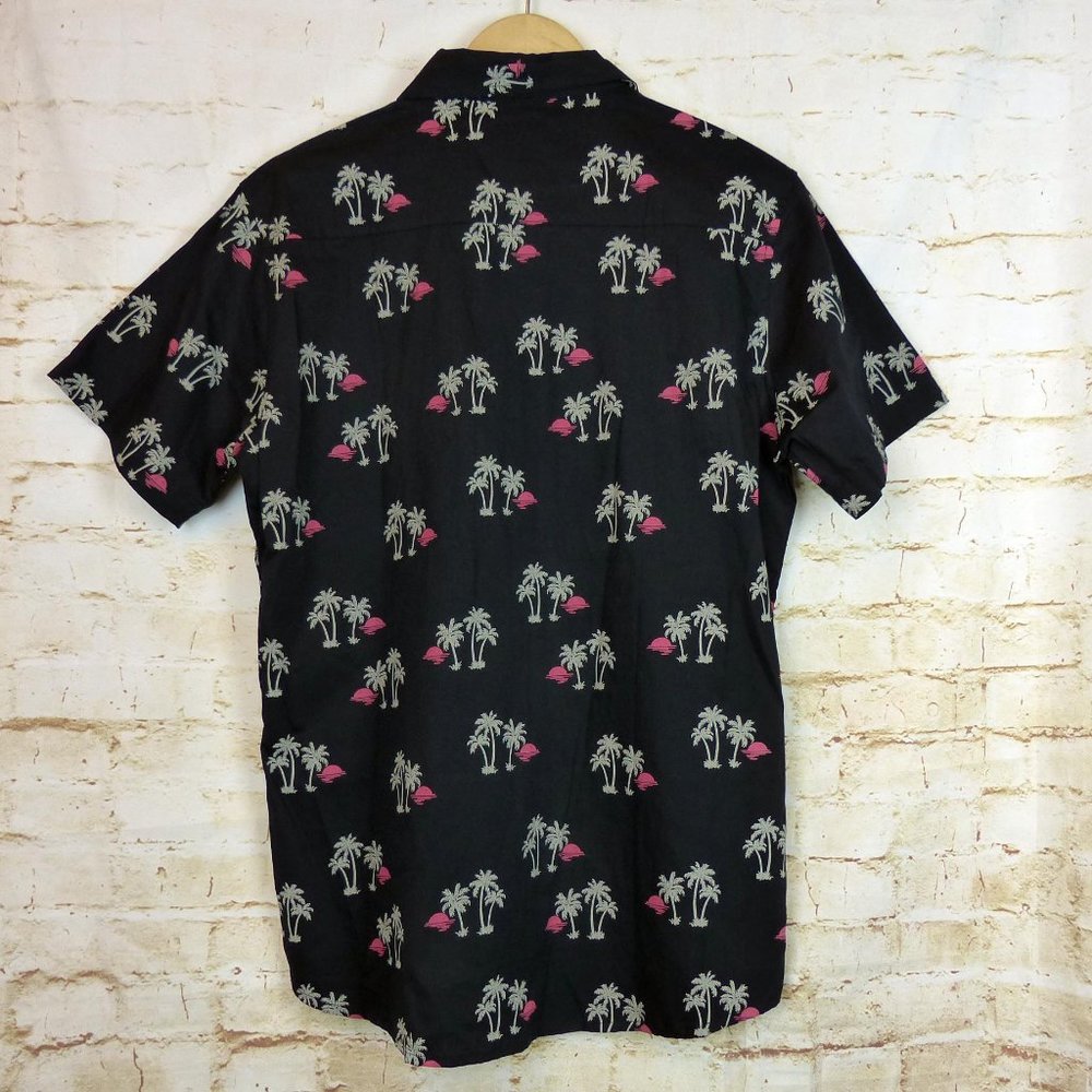 Reverse Threads Button Shirt Mens M Black Tropical Print Short Sleeve Pool Beach - Picture 9 of 10